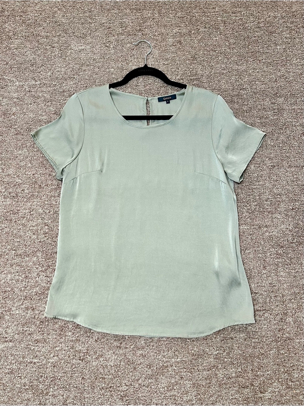 Quince Sage Green Short-Sleeve Washable Silk Blouse